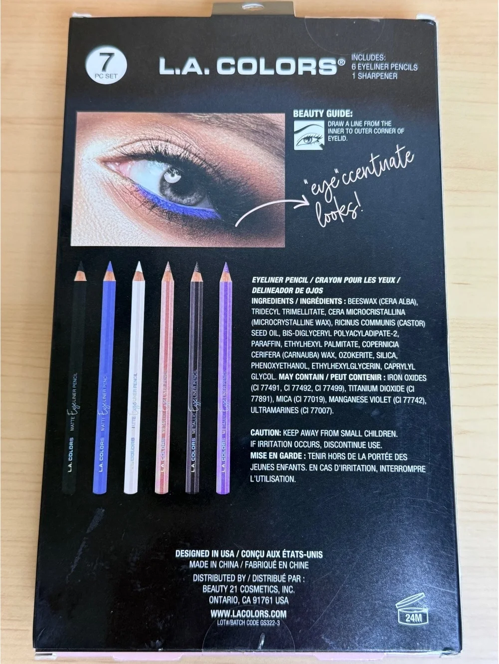 L.A. COLORS Accentuate Eyeliner Pencil Set with Sharpener - 7 Piece